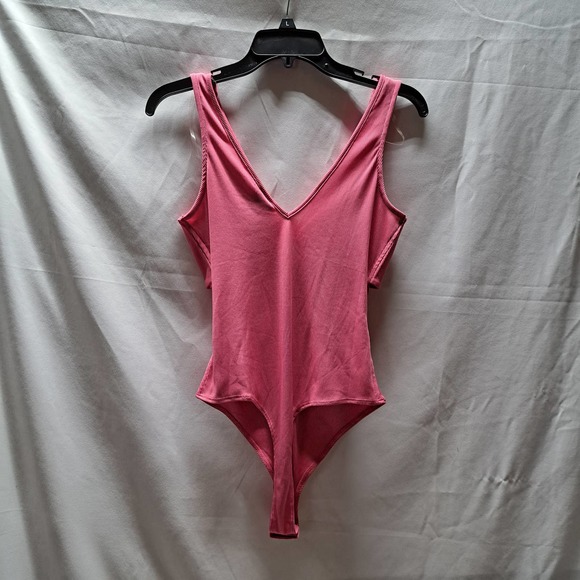 Rue 21 Md. Pink Barbie Core V-Neck Open sides gathered ring snap Bodysuit - Picture 3 of 5